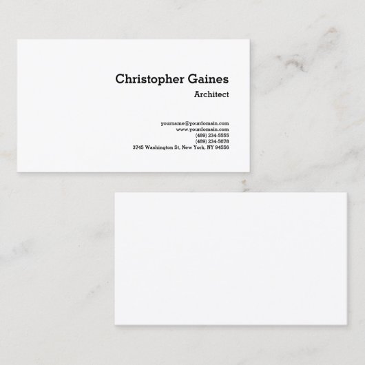 Carte De Visite Noir Blanc Simple Plain Architecte Classique (Devant / Derrière)