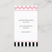 Carte De Visite Noir Blanc Stripe Polka Dot Pale Rose Monogramme (Dos)