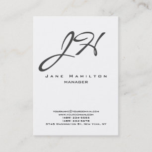 Carte De Visite Noir blanc vertical moderne script monogramme