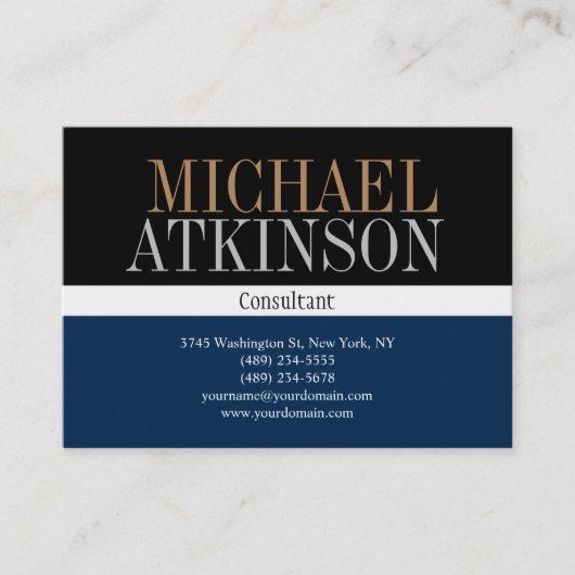 Carte De Visite Noir Bleu Gras Texte tendance Style (Devant)