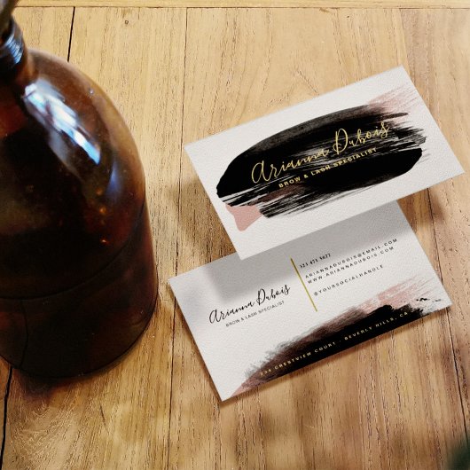 Carte De Visite Noir Blush Gold Aquarelle Calligraphie