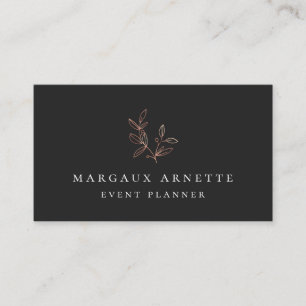 Carte De Visite Noir botanique de logo d'or rose élégant