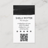 Carte De Visite Noir brosse minimaliste chic moderne QRCode Icônes (Dos)