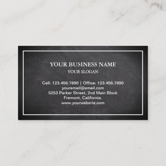 Carte De Visite Noir Chalkboard Elegant Bleu Papillon (Dos)