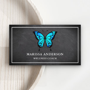 Carte De Visite Noir Chalkboard Elegant Bleu Papillon