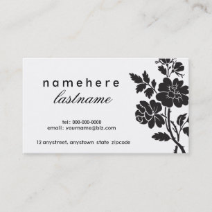 Carte de visite noir chic de roses