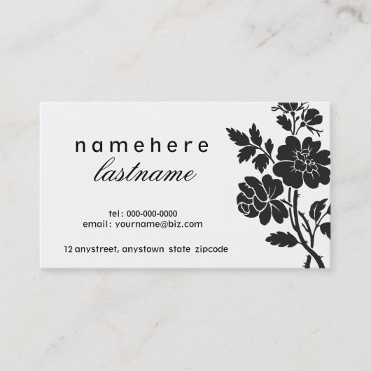 Carte de visite noir chic de roses (Devant)