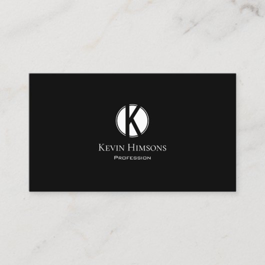 Carte De Visite Noir clair classique avec cercle blanc et monogram (Devant)