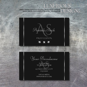 Carte De Visite Noir clair Étincelle Argent Diamants Gris Initial