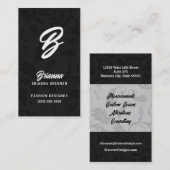 Carte De Visite Noir classique avec argent Damask Monogrammé (Devant / Derrière)