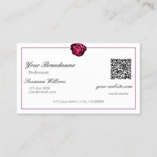 Carte De Visite Noir classique et blanc Rouge Rose Initiales Code  (Dos)