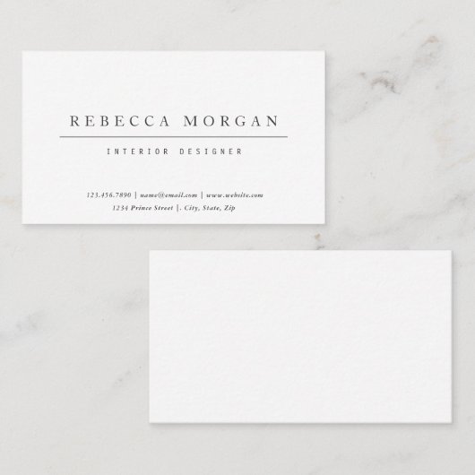 Carte De Visite Noir classique et blanc simple (Devant / Derrière)