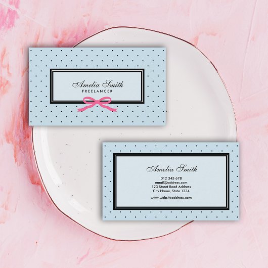 Carte De Visite Noir classique moderne Polka Point Rouge Ruban