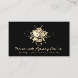 Carte De Visite Noir Coeur Classé Or Floral Apiary Miel Bee
