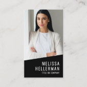 Carte De Visite Noir Contemporain Photo Code QR Logo Vertical (Devant)