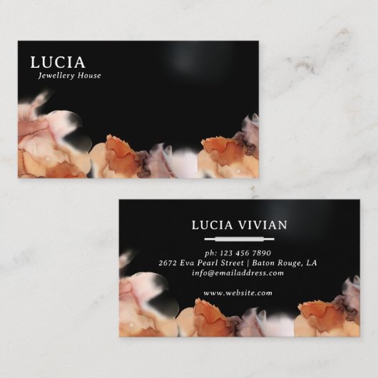 Carte de visite noir couleur encre orange élégant (Devant / Derrière)