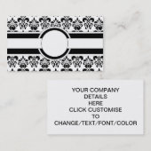 Carte De Visite Noir damas et monogramme (Devant / Derrière)