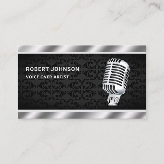 Carte De Visite Noir Damas Microphone Métallophone Voix sur l'arti (Devant)
