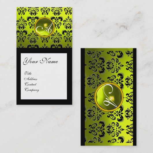 CARTE DE VISITE NOIR DAMASK CARRÉ YELLOW GEMSTONE MONOGRAM (Devant / Derrière)