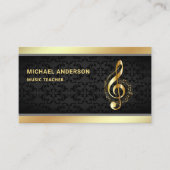 Carte De Visite Noir Damask Gold Note musicale Clef Music Enseigna (Devant)