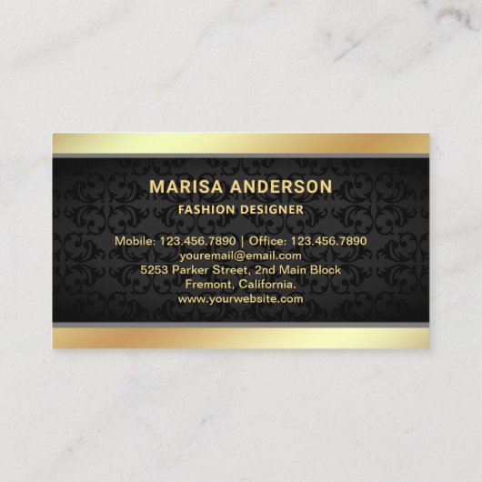 Carte De Visite Noir Damask Or tendance Huile talons hauts Stilett (Dos)