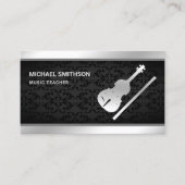 Carte De Visite Noir Damask Silver Violon Musique Enseignant Violo (Devant)
