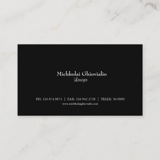 Carte de visite noir de base d'avocat/mandataire (Devant)