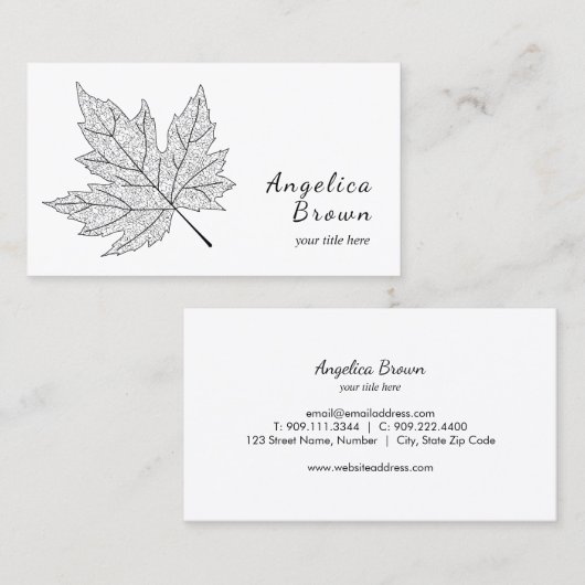 Carte de visite noir de feuille d'érable (Devant / Derrière)