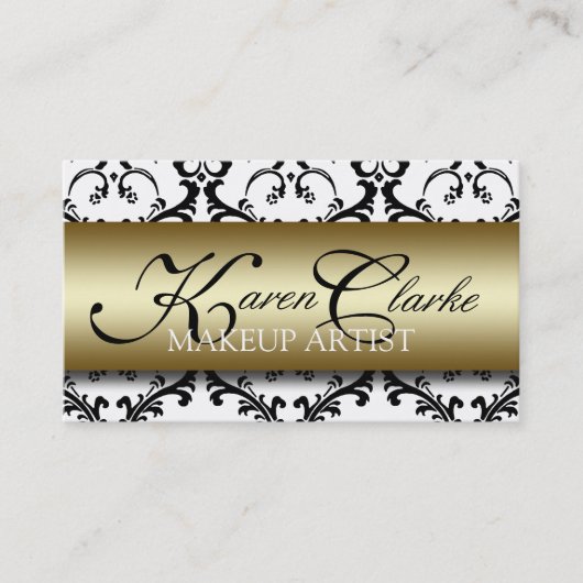 Carte de visite noir de maquilleur de damassé d'or (Devant)