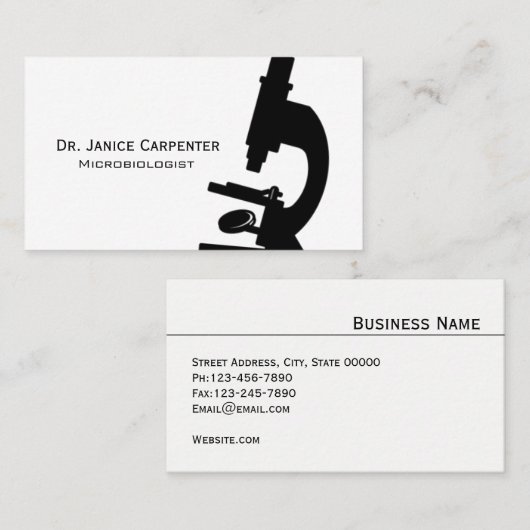 Carte de visite noir de microscope et blanc (Devant / Derrière)