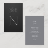 Carte De Visite Noir de monogramme de mode élégant (Devant / Derrière)