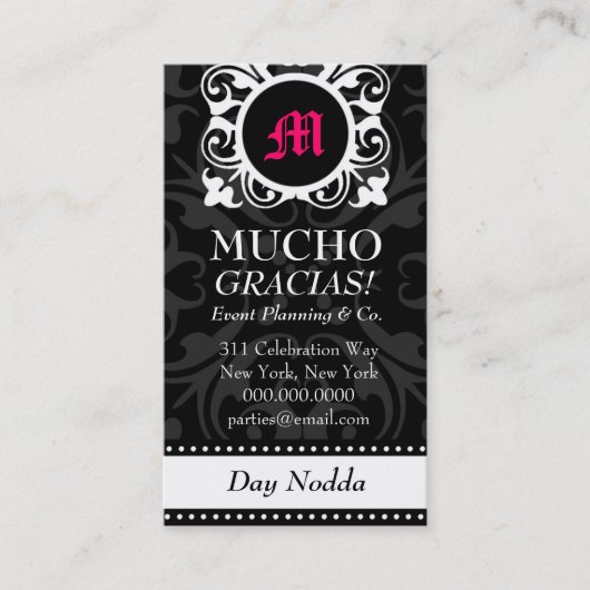 CARTE DE VISITE NOIR DE MONOGRAMME DE ROCKIN MUCHO (Devant)