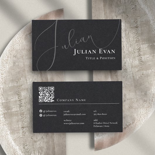 Carte de visite noir de script cursif professionne