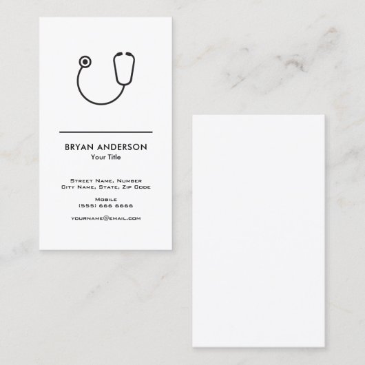 Carte de visite noir de stéthoscope (Devant / Derrière)