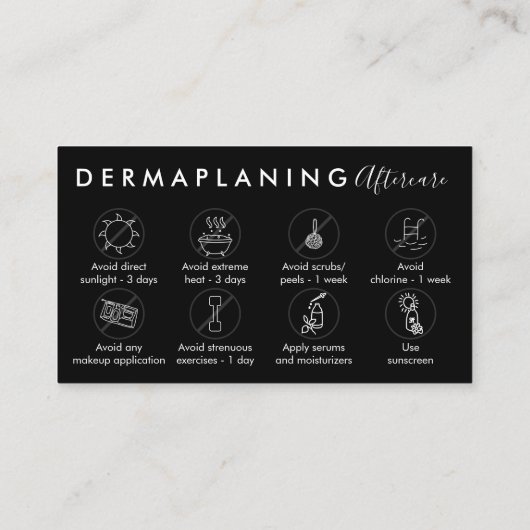 Carte De Visite Noir Dermaplaning post-soins Instruction post-soin (Dos)