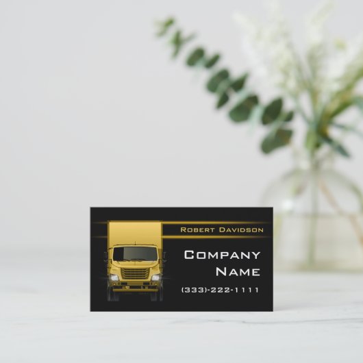 Carte De Visite Noir Design Camion Jaune Avant Brighton_Custom4 (Debout devant)