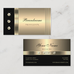 Carte De Visite Noir d'or glamour avec Faux Rhinestones Bling