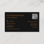 Carte De Visite Noir élégant avec Monogramme QR Code et bijoux (Dos)