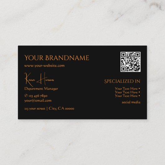 Carte De Visite Noir élégant avec Monogramme QR Code et bijoux (Dos)