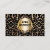 Carte De Visite Noir élégant Boho d'or de mandala de l'instructeur (Devant)