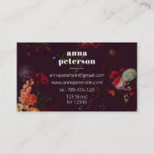 Carte De Visite Noir Élégant Chic Florisant Foncé (Dos)