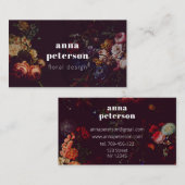 Carte De Visite Noir Élégant Chic Florisant Foncé (Devant / Derrière)