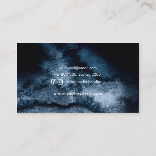Carte de visite noir élégant d'aquarelle (Dos)
