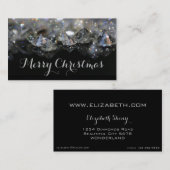 Carte De Visite Noir élégant de fête brillant de diamants de Noël (Devant / Derrière)