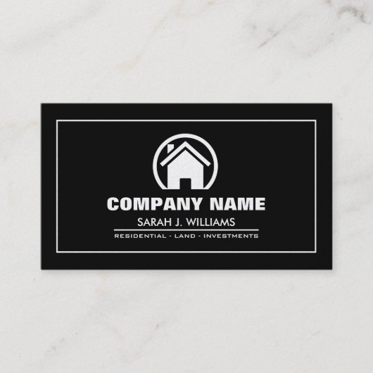 Carte De Visite Noir élégant et immobiliers professionnels d'or (Devant)
