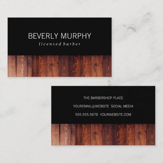 Carte De Visite Noir en bois rustique (Devant / Derrière)