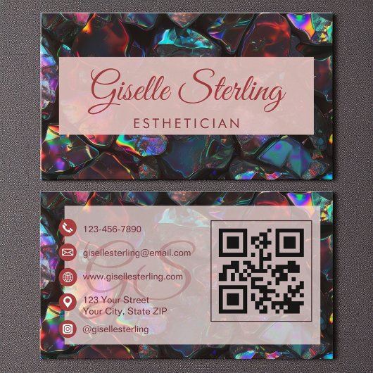 Carte De Visite Noir Esthétique Gemstone QR Code