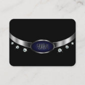 Carte De Visite Noir et argent glamour avec diamants monogrammes (Devant)