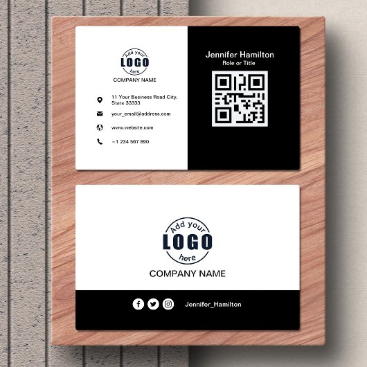 Carte De Visite Noir et blanc ajouter votre code QR