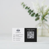 Carte De Visite Noir et blanc ajouter votre code QR standard (Debout devant)